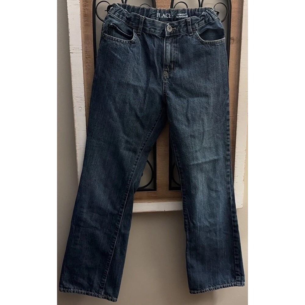 2 Pair Childrens Place Boys Youth Bootcut Jeans Elastic Waist Size 14 Regular